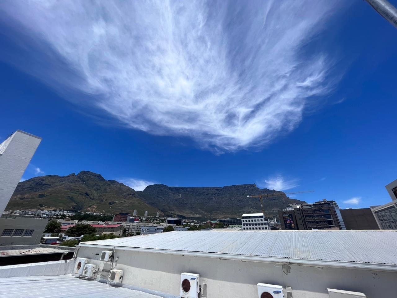 Table Mountain seen from a rooftop in central Cape Town