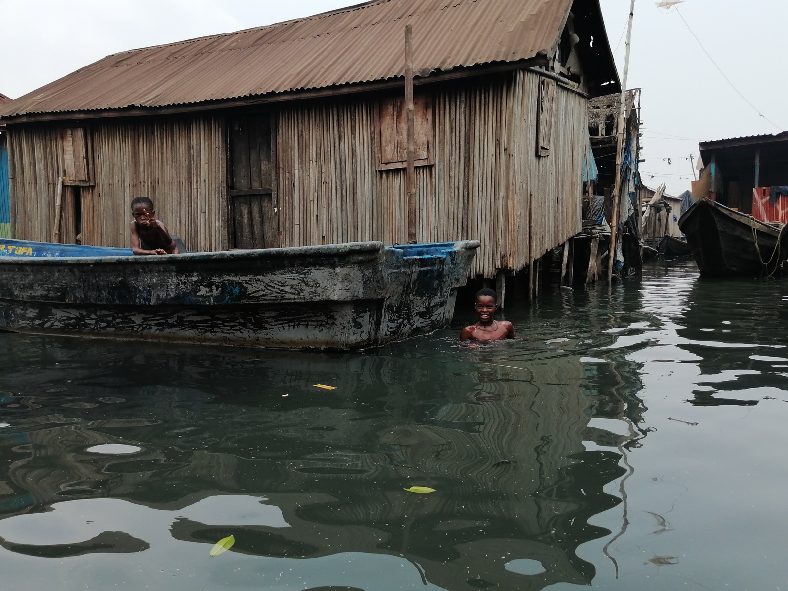 Stilt houses and canoes in Makoko, Lagos